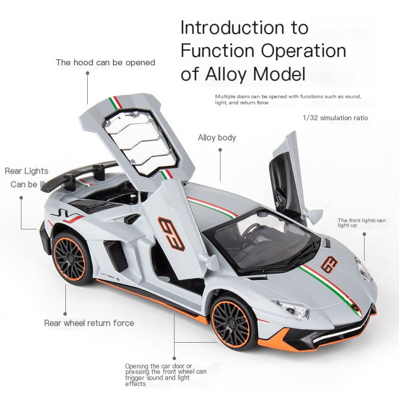 1:32 Lambo 780 sports car alloy model sound and light pull back children's toy sports car
