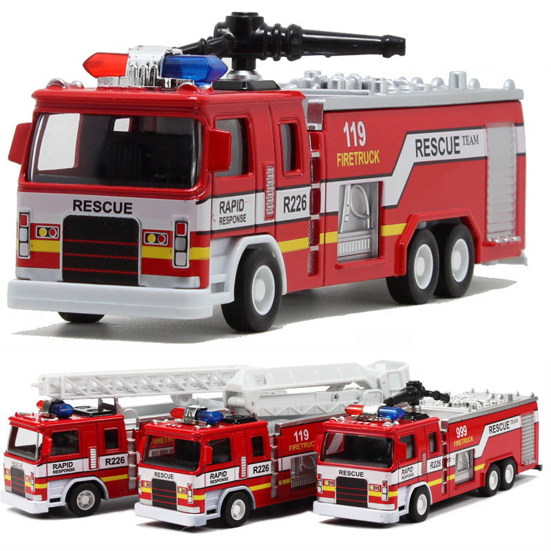 Alloy car fire truck fire fighting toy model light music pull back children's toy car