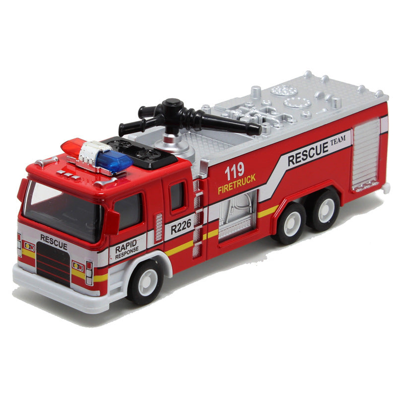 Alloy car fire truck fire fighting toy model light music pull back children's toy car