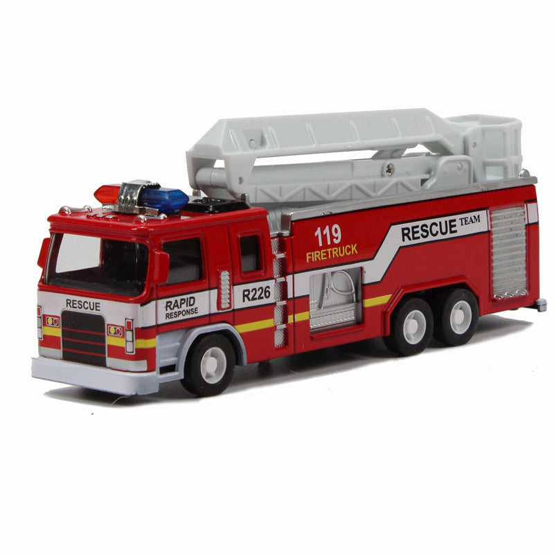 Alloy car fire truck fire fighting toy model light music pull back children's toy car