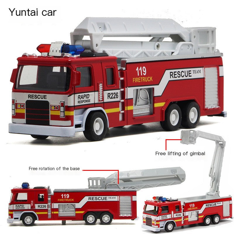 Alloy car fire truck fire fighting toy model light music pull back children's toy car