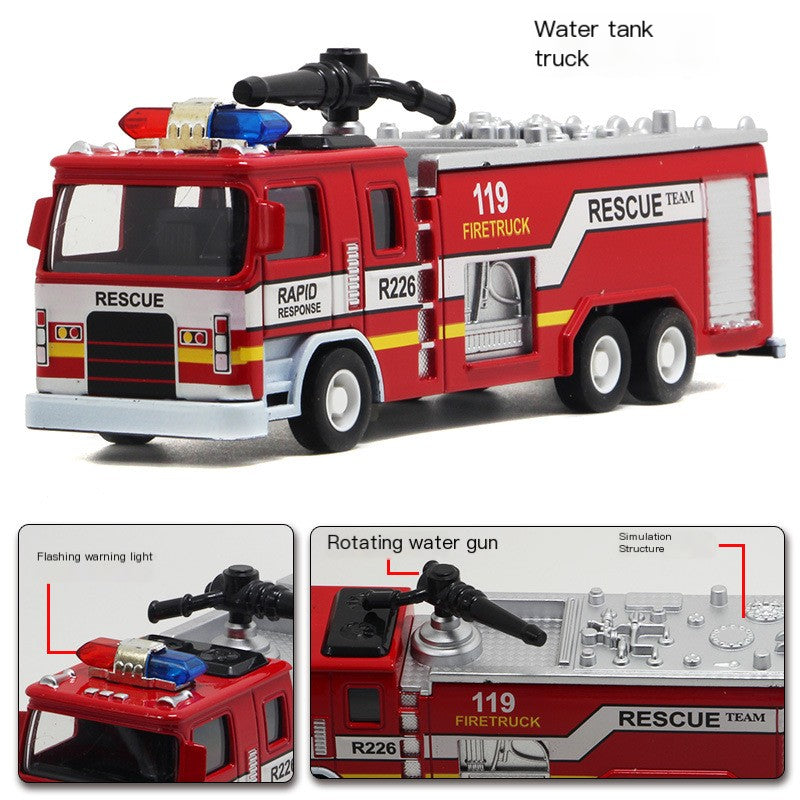 Alloy car fire truck fire fighting toy model light music pull back children's toy car