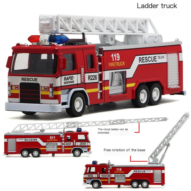 Alloy car fire truck fire fighting toy model light music pull back children's toy car