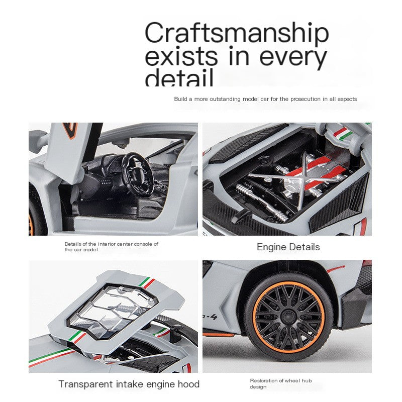 1:32 Lambo 780 sports car alloy model sound and light pull back children's toy sports car