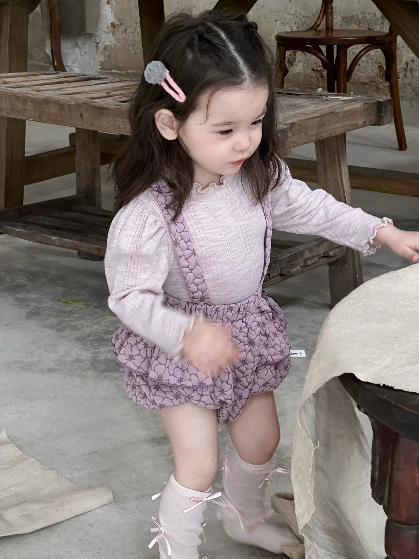 Baby striped solid color elastic knitted top with flower ruffles and sweet personality triangle sling